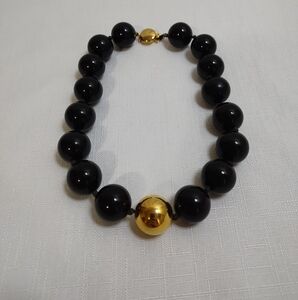 14in Black Beaded Statement Necklace with Gold Accents Large Beads